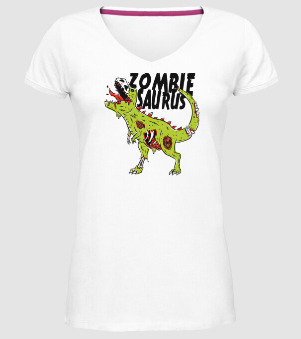Zombiesaurus - Dinozaur Zombie model alb pe tricou