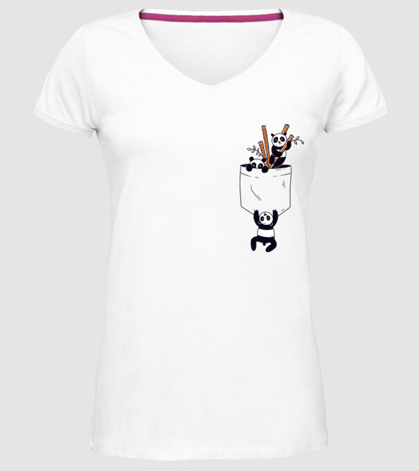 Panda de buzunar model alb pe tricou