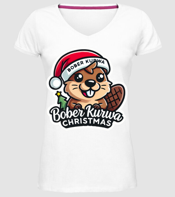 Bober Kurwa Christmas 1 model alb pe tricou