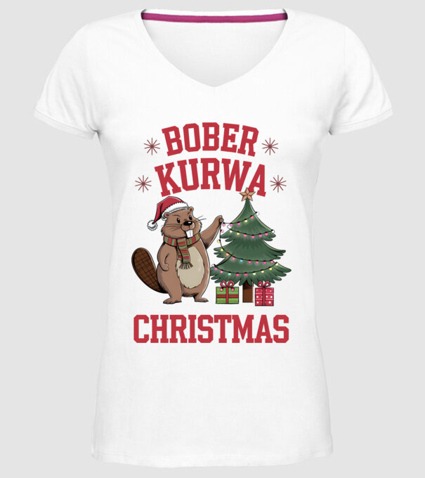 Bober Kurwa Christmas 3 model alb pe tricou