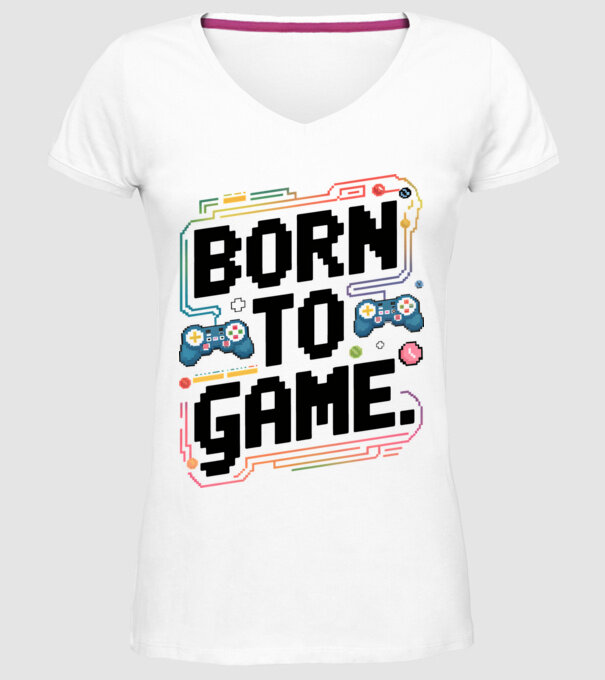 Born to Game Pixel Alb model alb pe tricou