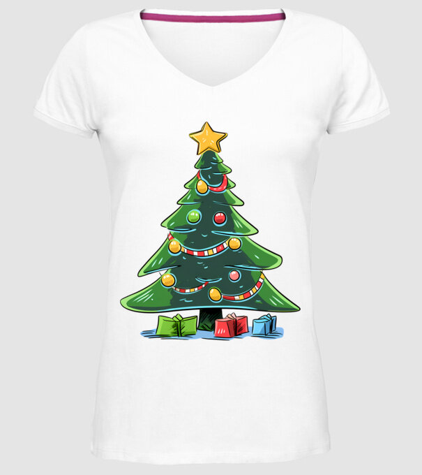 Brad de Crăciun model alb pe tricou