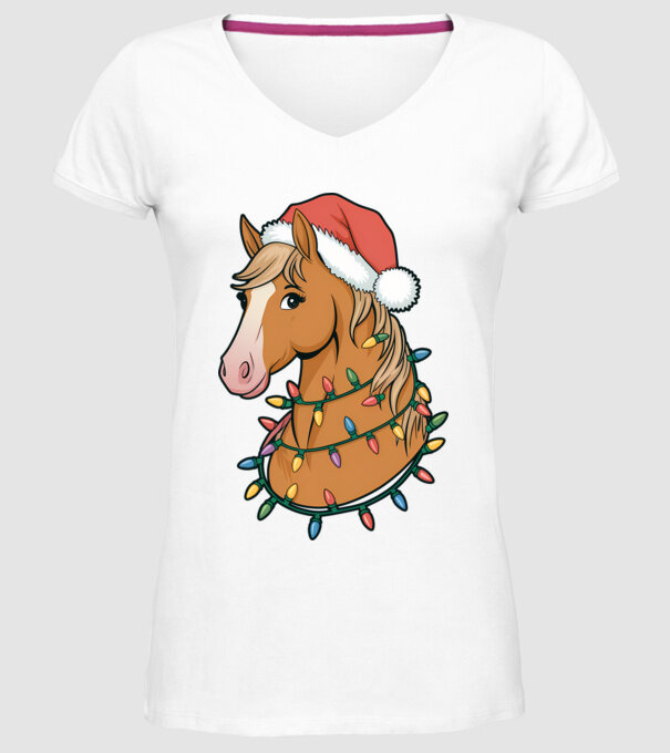 Cal de Crăciun model alb pe tricou