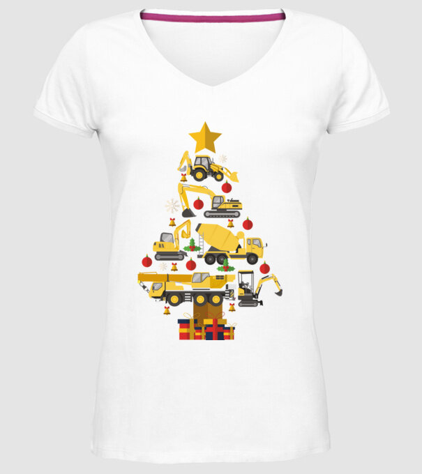 Construcția vehiculului pom de Crăciun model alb pe tricou