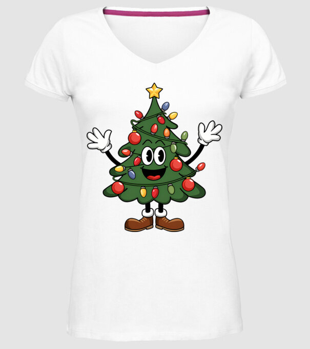 Copac de Crăciun drăguț model alb pe tricou