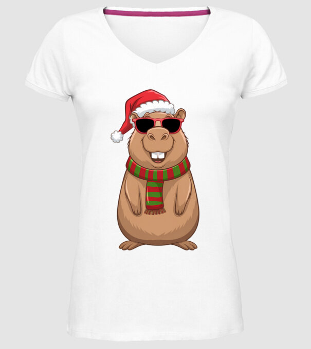 Crăciunul capybara model alb pe tricou