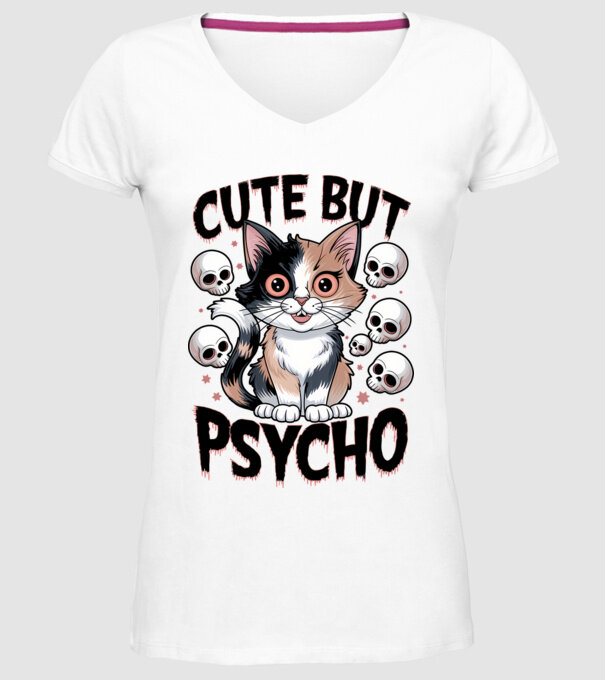 Cute, but Psycho pisică Alb model alb pe tricou