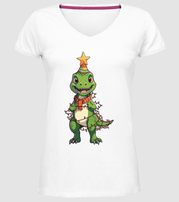 dinozaur pom de Crăciun model alb pe tricou