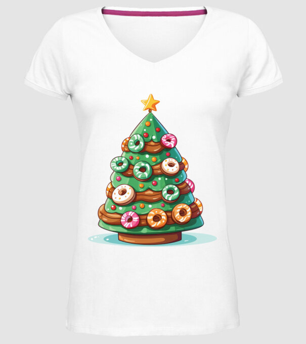 Doughnut pom de Crăciun model alb pe tricou