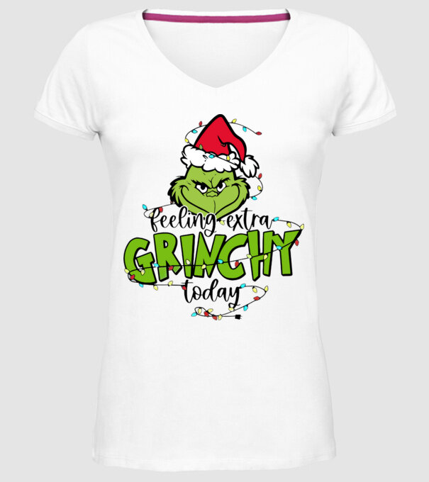 Feeling extra Grinchy today model alb pe tricou