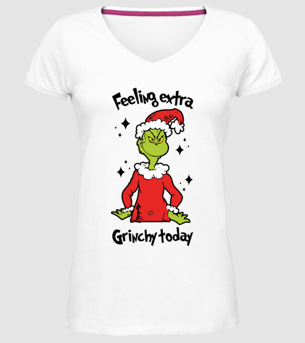 Feeling extra Grinchy today model alb pe tricou