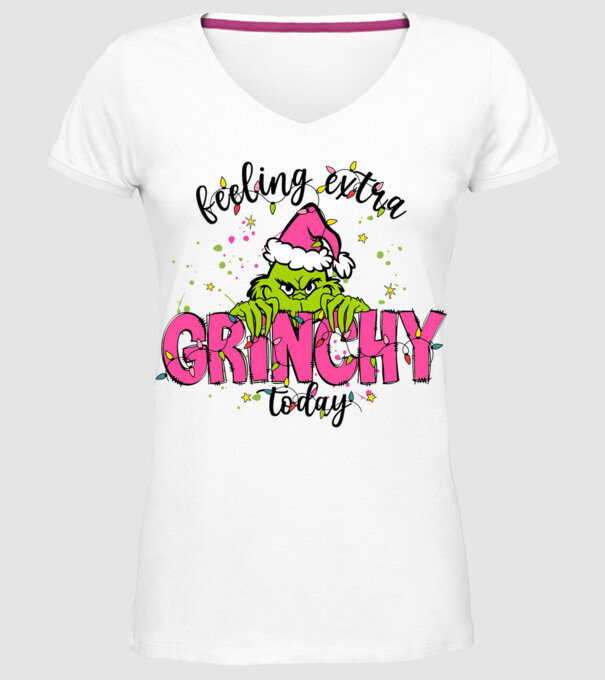 Feeling extra Grinchy today model alb pe tricou