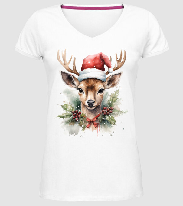 Festive Reindeer model alb pe tricou
