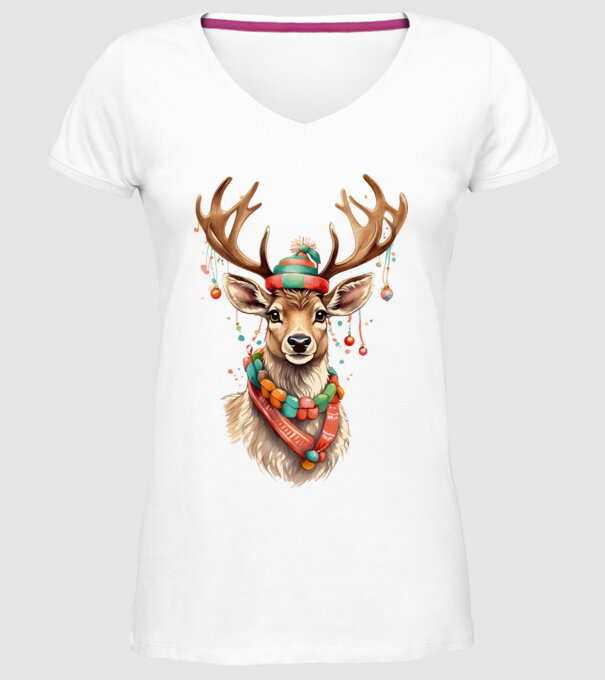 Festive Reindeer model alb pe tricou