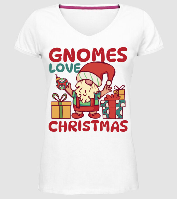 Gnomes LOVE Christmas model alb pe tricou