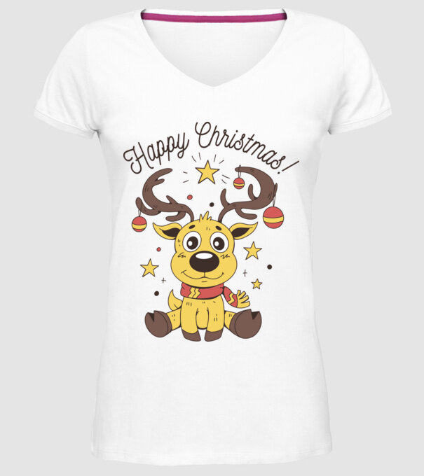 Happy Christmas Reindeer Alb model alb pe tricou