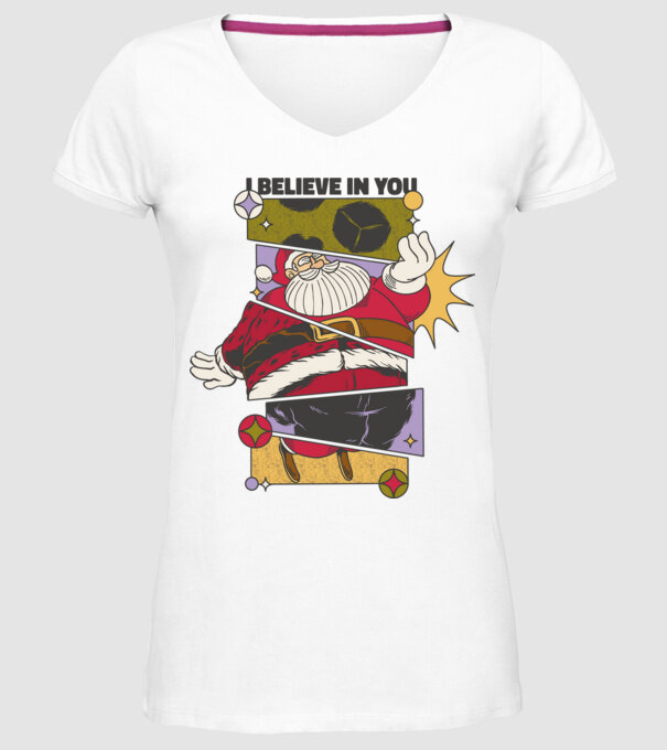 I believe in you Santa model alb pe tricou