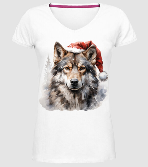 Lupul de Crăciun Alb model alb pe tricou