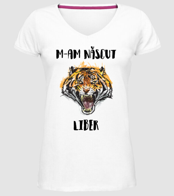 m-am născut liber model alb pe tricou