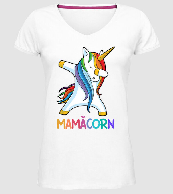 mamăcorn model alb pe tricou