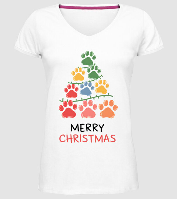 Merry Christmas Paws Alb model alb pe tricou