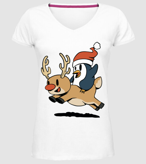 pinguin reindeer cristmas model alb pe tricou