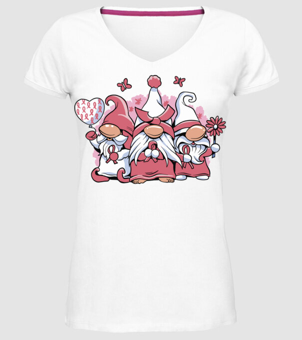 Pink christmas Gnomes model alb pe tricou