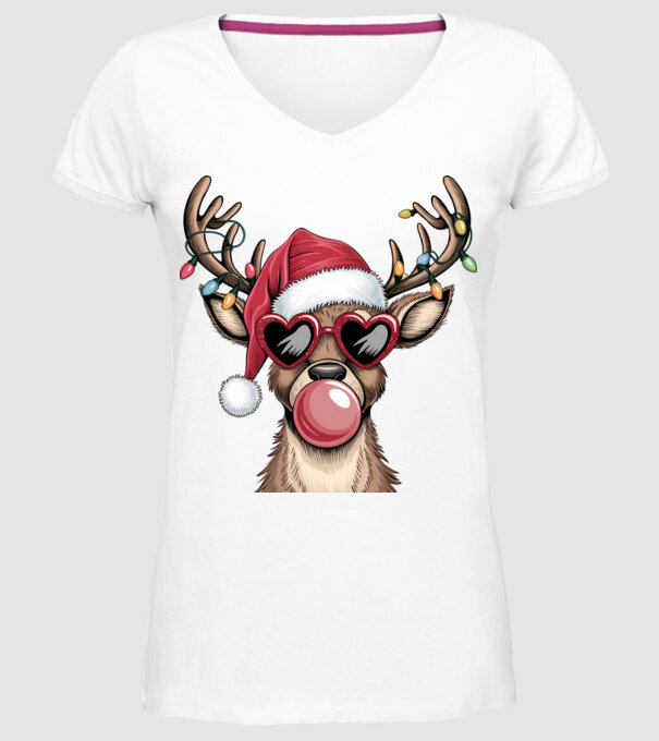 Ren amuzant de Crăciun model alb pe tricou