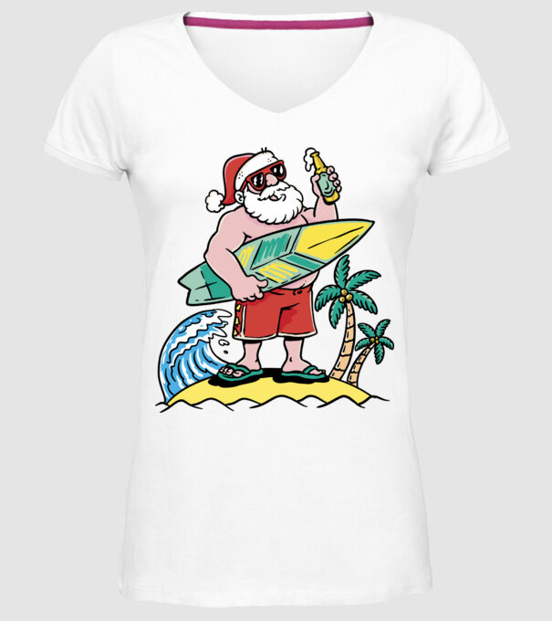 Santa Claus Summer model alb pe tricou