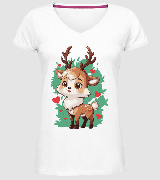 Valentine Deer model alb pe tricou