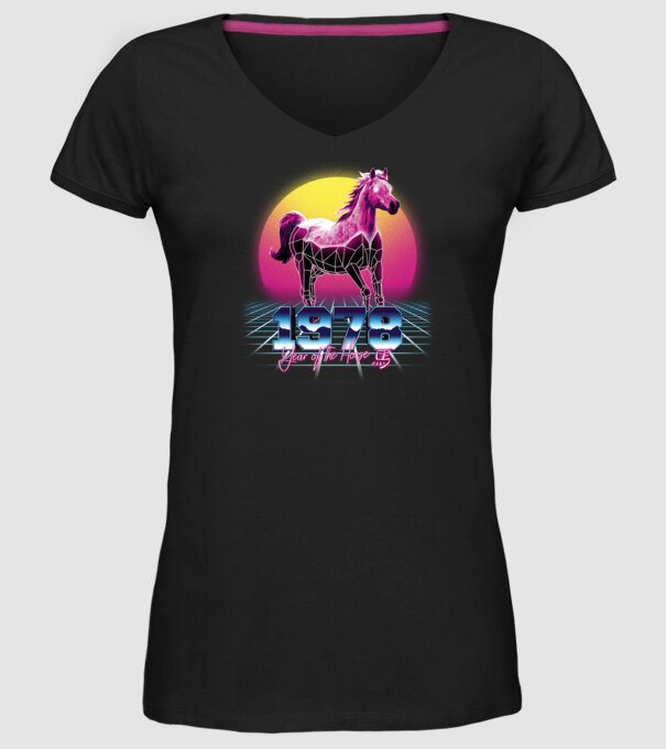 1978 Year of the Horse model negru pe tricou