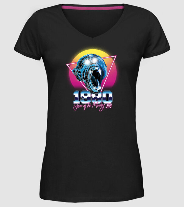 1980 Year of the Monkey model negru pe tricou
