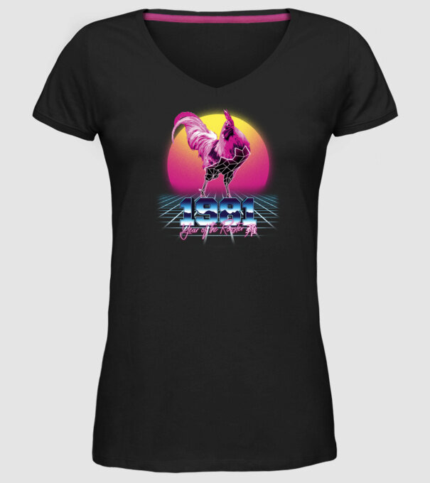 1981 Year of the Rooster model negru pe tricou