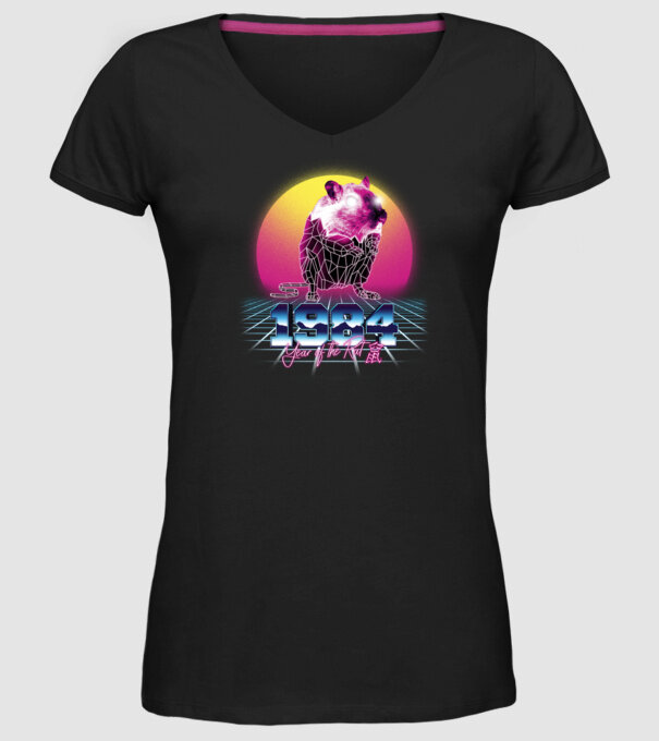 1984 Year of the Rat model negru pe tricou