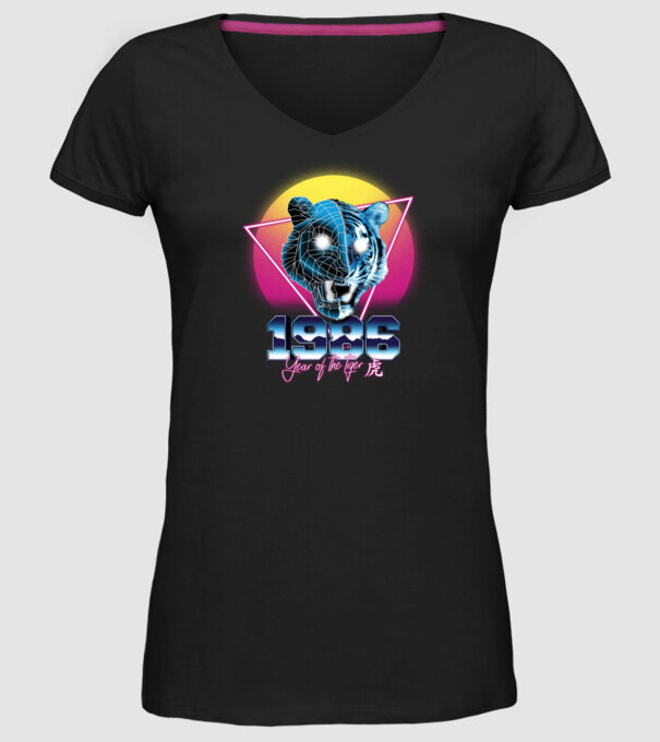 1986 Year of the Tiger model negru pe tricou