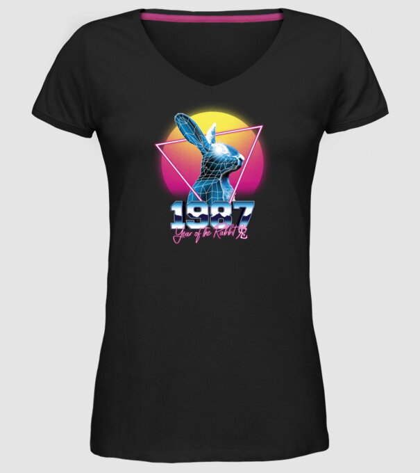 1987 Year of the Rabbit model negru pe tricou