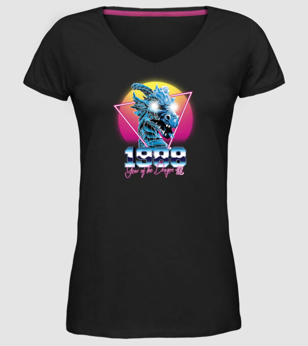 1988 Year of the Dragon model negru pe tricou