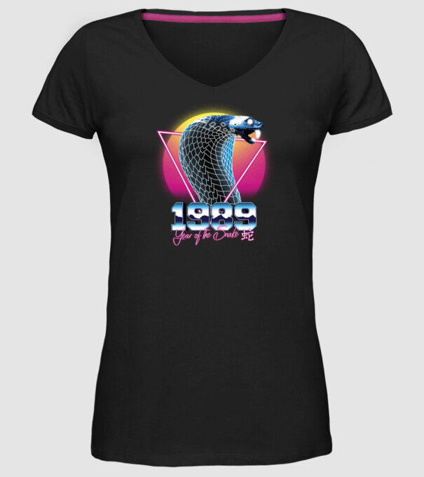 1989 Year of the Snake model negru pe tricou