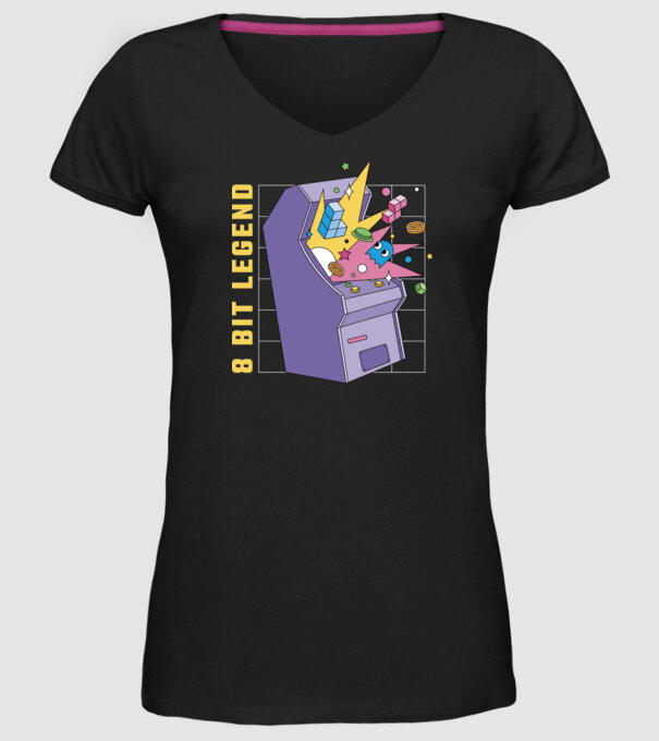 8 Bit Legendă Arcade Slot Machine model negru pe tricou