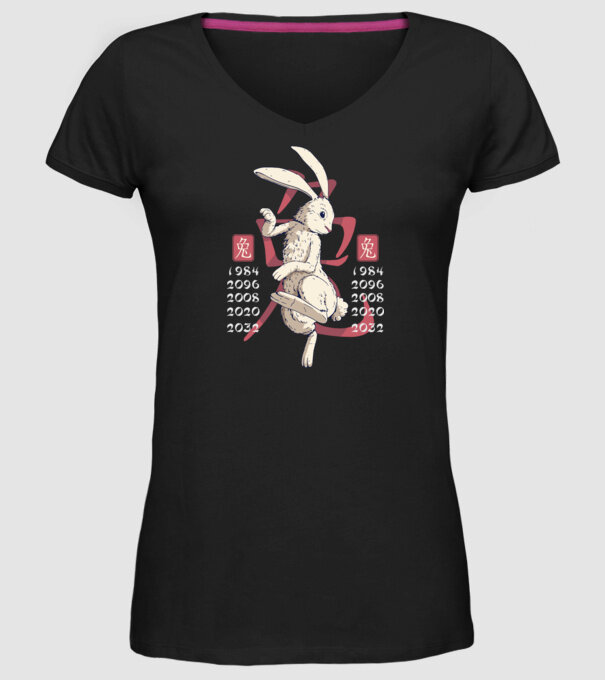 Year of the Rabbit model negru pe tricou