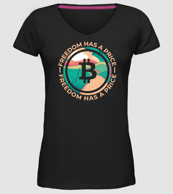 Libertatea are preț Bitcoin model negru pe tricou