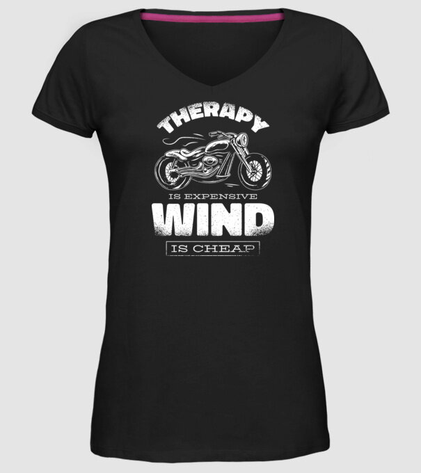 Terapia este scumpă, vântul este mai ieftin - Motociclist model negru pe tricou