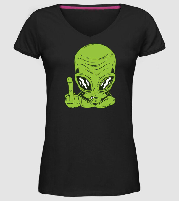 Alien arată degetul model negru pe tricou