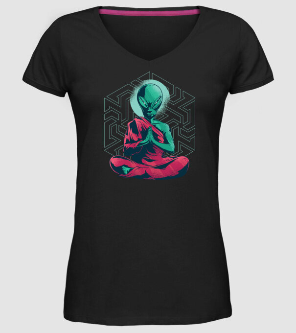 Meditație Alien model negru pe tricou