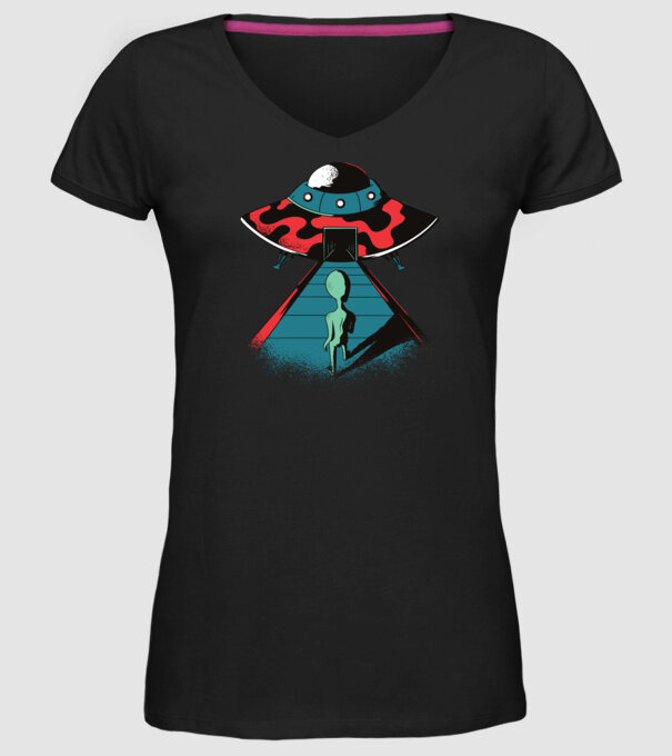 Alien Ufo model negru pe tricou