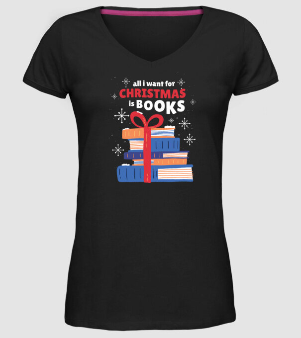 All I want for Christmas is Books tricou cu cărți model negru pe tricou