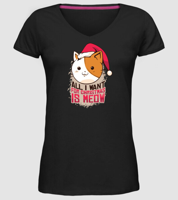 All I want for christmas is MEOW tricou cu pisică model negru pe tricou