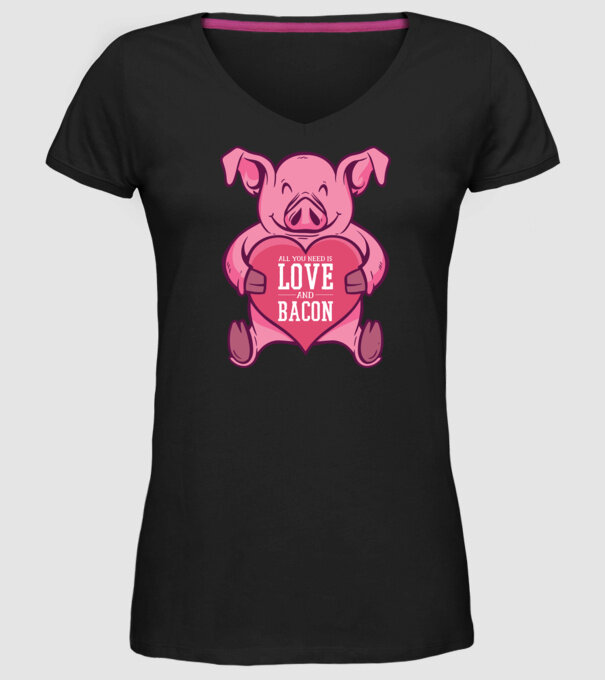 All you need is love and bacon model negru pe tricou