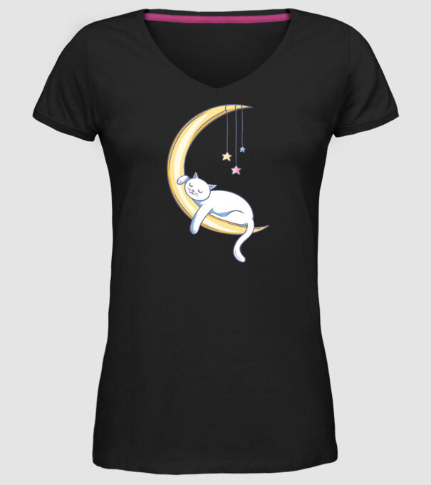 Pisicuța dormind model negru pe tricou
