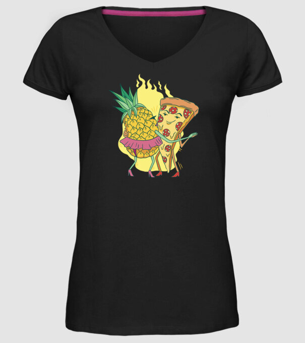 Pizza cu ananas Dragoste model negru pe tricou
